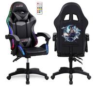 Amstrad AMS-900-LED-SAMURAI - Fauteuil gaming noir et gris - Serigraphie ""SAMURAI"" - Eclairage LED 366 effets - Télécommande