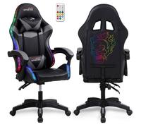 Amstrad AMS-900-LED-SKULL - Fauteuil gaming noir et gris - Serigraphie ""Tête de mort"" - Eclairage LED 366 effets - Télécommande