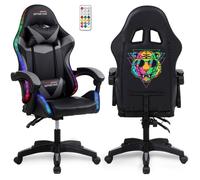 Amstrad AMS-900-LED-TIGER - Fauteuil gaming noir et gris - Serigraphie ""Tiger"" - Eclairage LED 366 effets - Télécommande