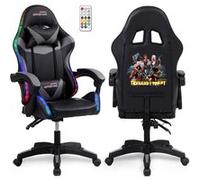Amstrad AMS-900-LED-TOP1 - Fauteuil gaming noir et gris - Serigraphie TRY HARD FOR TOP 1 - Eclairage LED 366 effets Télécommande
