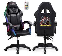 Amstrad AMS-900-LED-TOP1 - Fauteuil gaming noir et gris - Serigraphie TRY HARD FOR TOP 1 - Eclairage LED 366 effets Télécommande