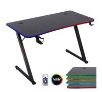 Amstrad AMS-DESK120Z-LED-AURA Bureau Informatique Gamer avec retroéclairage LED Fibre Optique - 1m20 - Finition Carbone