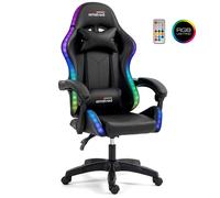 Amstrad AMS-LED-DARKSIDE Fauteuil / Chaise de bureau Gamer noir avec éclairage LED 366 effets - Télécommande