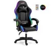 Amstrad AMS-LED-DARKSIDE Fauteuil / Chaise de bureau Gamer noir avec éclairage LED 366 effets - Télécommande