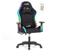 Amstrad AMS-LED-Fusion-BK Fauteuil/Chaise de Bureau Gamer Noir avec éclairage LED 366 Effets - Télécommande
