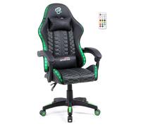 Amstrad Fauteuil Gaming AMS-LED-Venom - Simili Cuir Noir et Vert - Eclairage LED 366 Effets - Télécommande