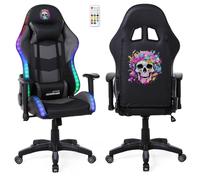 Amstrad Fauteuil Gaming Elite-LED-Acid - Noir et Gris - Eclairage LED 576 Effets - Télécommande - Accoudoir 2D