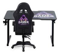 Amstrad Pack Bureau DESK120Z-GAMER & fauteuil gamer 900-LED-GAMER - 1m20 - Retro éclairage LED RGB - Neuf