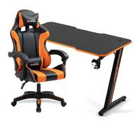 Amstrad Pack Bureau DESK120Z-ORANGE & Fauteuil AMS-800-ORANGE - Finition Orange - Largeur 1m20 - Style Carbone