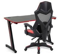 Pack Bureau DESK120Z-RED & Fauteuil AMS-309-BK - Finition rouge - Largeur 1m20 - Style carbone - Porte casque & gobelet