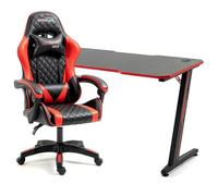 Amstrad Pack Bureau DESK120Z-RED & Fauteuil ULTIMATE-RED - Finition orange - Largeur 1m20 - Style carbone - Neuf