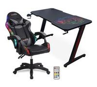 Amstrad Pack Bureau DESK120Z-SKRAIN & fauteuil gamer 900-LED-BK - 1m20 - Design carbone et logo "tête de mort" arc-en-ciel Noir G