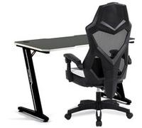 Amstrad Pack Bureau DESK120Z-WHITE & Fauteuil AMS-309-WH - Finition Blanc - Largeur 1m20 - Style Carbone