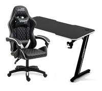 Amstrad Pack Bureau DESK120Z-WHITE & Fauteuil Ultimate-BK-Ice - Finition Blanche - Largeur 1m20 - Style Carbone