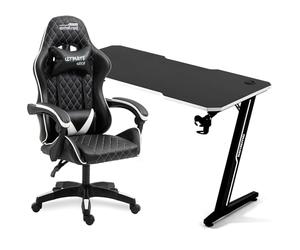 Amstrad Pack Bureau DESK120Z-WHITE & Fauteuil Ultimate-BK-Ice - Finition Blanche - Largeur 1m20 - Style Carbone