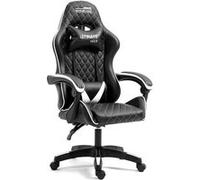 Amstrad Ultimate-BK-Ice Fauteuil/Chaise de Bureau Gamer Coloris Noir & Blanche - Coussin Lombaire & appuie tête