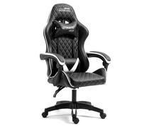 Amstrad ULTIMATE-BK-ICE Fauteuil / Chaise de bureau Gamer coloris noir & blanche - coussin lombaire & appuie tête