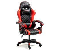 Chaise gaming Amstrad ULTIMATE-RED Fauteuil / Chaise de bureau Gamer coloris rouge & noire - coussin lombaire & appuie tête