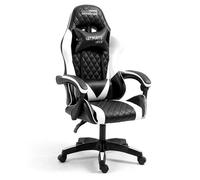 Amstrad Ultimate-White Fauteuil/Chaise de Bureau Gamer Coloris Blanche & Rouge - Coussin Lombaire & appuie tête