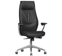 AMSTYLE Chaise de Bureau Cuir Véritable Noire XXL | fauteuil de direction dossier haut et appui-tête, chaise de bureau 3 positions blocable, chaise pivotante cuir ergonomique