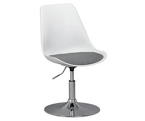 AMSTYLE Fauteuil Pivotant Korsika Tissu Blanc Gris, Réglable en Hauteur | chaise de salle à manger pied trompette 360° pivotant, chaise pivotante dossier, tabouret pivotant caoutchouté plaque de pied