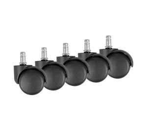 AMSTYLE Jeu de 5 Rouleaux freinés Soft-Bas pour Chaise de Bureau 11 mm d'axe/diamètre 50 mm | Rouleaux de Tapis Haut de Gamme en Noir | roulettes de rotatives pour Les sols Souples