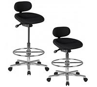AMSTYLE Tabouret Louis Tissu pivotant Noir Hauteur Tabouret Dossier réglable