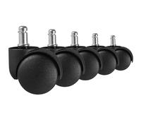AMSTYLE tapis AMSTYLE noir jeu de 5 roulettes pour chaises de bureau moquette de sol | Roulettes à plancher souple diamètre 50 mm Chaise pivotante à roulettes pivot 11 mm | Roulettes de chaise de bureau pour sols souples