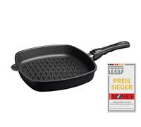 AMT Gastroguss AMZN-E285BBQ-Z20B Poêle carrée de 28 x 28 cm, hauteur 5 cm, avec fond barbecue, manche amovible, ne convient pas à l'induction, revêtement anti-adhésif Lotan®, poêle en fonte