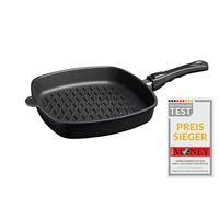 AMT Gastroguss AMZN-I-E285BBQ-Z20B Poêle carrée 28 x 28 cm Hauteur 5 cm avec fond barbecue, manche amovible, compatible induction, finition anti-adhésive Lotan®, poêle en fonte d'aluminium (fonte