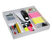 Amtido Plateau de rangement de tiroir pour fournitures de bureau et accessoires - Boîte de rangement de bureau - 3 compartiments avec 4 séparateurs réglables - Blanc