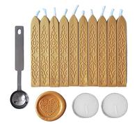 AMTOL Lot de 10 bâtons de cire à cacheter avec 2 bougies blanches et 1 cuillère à fondre pour invitations de mariage, cartes, enveloppes et cachet (doré)