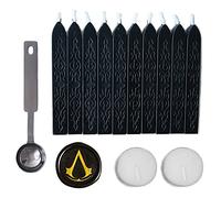 AMTOL Lot de 10 bâtons de cire à cacheter avec 2 bougies blanches et 1 cuillère à fondre pour invitations de mariage, cartes, enveloppes et cachet (Noir)