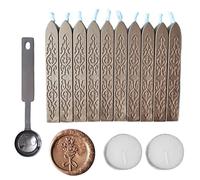 AMTOL Lot de 10 bâtons de cire à cacheter avec mèche, 2 bougies blanches et 1 cuillère à fondre pour invitations de mariage, cartes, enveloppes et sceaux (bronze)