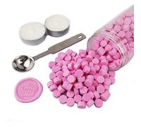 AMTOL Lot de 300 perles de cire à cacheter avec 2 bougies blanches et 1 cuillère à fondre de la cire, idéales pour les invitations de mariage, les enveloppes, les emballages cadeaux(Rose)