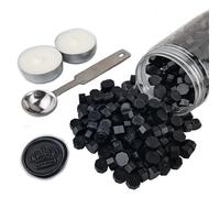AMTOL Lot de 300 perles de cire à cacheter avec 2 bougies blanches et 1 cuillère à fondre de la cire, idéales pour les invitations de mariage, les enveloppes, les emballages cadeaux(noir)
