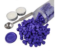AMTOL Lot de 300 perles de cire à cacheter avec 2 bougies blanches et 1 cuillère à fondre de la cire, idéales pour les invitations de mariage, les enveloppes, les emballages cadeaux(Mauve)