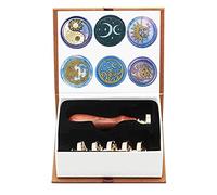 AMTOL - Lot de 6 cachets de cire, série ciel étoilé, soleil et lune et 1 poignée en bois, cachet de cire vintage personnalisé pour cartes lettres, invitations
