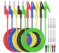 AMTOVL 20PCS Fiche Banane à Pince Crocodile 15A Fiche Banane 4mm Longueur 1,8 cm Ouverture 10 mm 5 Couleurs Câbles de Test de Multimètre avec 10 Broches Interchangeables pour Testeur Circuit Tension
