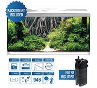 Amtra Acquario System Tank V2 - Aquarium en Verre Complet 85 L, Lumière LED 11 W et Pompe des Filtration Incluses, Eau Douce Ou Salée, Blanc, 85 x 32 x 48 cm