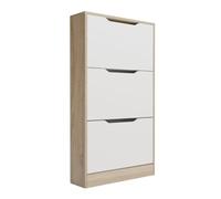 amuéblate online - Meuble à chaussures avec 3 portes, meuble à chaussures étroit, modèle Nico, finition couleur cambria et blanc, dimensions : 107 cm (hauteur) x 60 cm (largeur) x 17,3 cm (profondeur)
