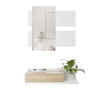 amuéblate online Meuble d'entrée avec tiroir et Miroir, modèle Cool, Finition Blanc-chêne, mélamine, 75 cm (Largeur) x 116 cm (Hauteur) x 29 cm (Profondeur)