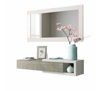 amuéblate online Meuble d'entrée avec tiroir et Miroir, modèle Monza, Dimensions : 95 cm (Largeur) x 19 cm (Hauteur) x 26 cm (Profondeur), Bois, Blanc Artik et chêne Alaska