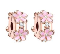 Amuefer 2Pcs Clip Marguerite Rose Charms pour Bracelets et Colliers Argent Sterling Spacer Charme Noël Bijoux Cadeaux pour Femme Fille Petite-fille