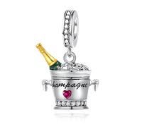Amuefer Champagne Charms pour Bracelets et Colliers Argent Sterling Charme Saint Valentin Noël Bijoux Cadeaux pour Femme Fille Petite-fille Maman