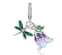 Amuefer Morning Glory Dragonfly Dangle Charms pour Bracelets et Colliers, Argent Sterling Charme Saint Valentin Noël Anniversaire Bijoux Cadeaux pour Femme Fille Maman Épouse Amis
