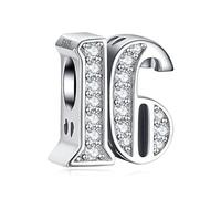 Amuefer Numéro 16 Charms pour Bracelets Pandora et Colliers Argent Sterling Joyeux Anniversaire Perle Happy Birthday Charme Noël Bijoux Cadeaux pour Femme Fille Enfant
