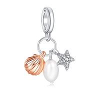 Amuefer Perle Coquillage Charms pour Bracelets Pandora et Colliers Argent Sterling avec Zircon Cubique Starfish Océan Pendentif Charme Noël Bijoux Cadeaux pour Femme Fille Enfant