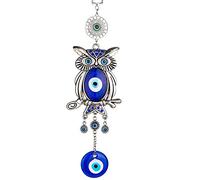 Amulette bleue turque contre le mauvais œil avec motif chouette porte-bonheur (bleu-001)