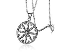 Amulette Bouddhiste Dharma Roue Pendentif Collier Hommes En Acier Inoxydable Bijoux Chaîne Accessoires